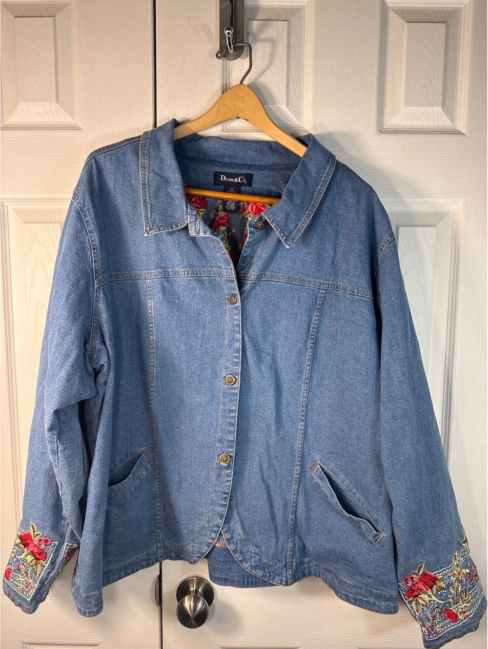 Denim & Co. Women's Embroidered Floral Denim Jacket 3X